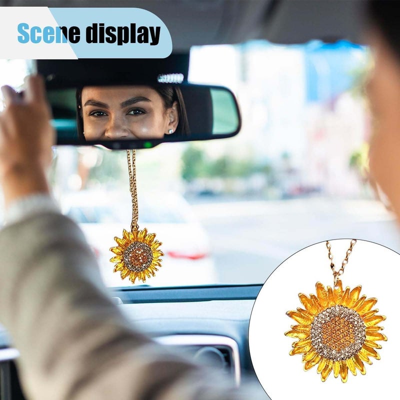LHDOS Bling Sunflower Car Mirror Hanging Accessories, Crystal Diamond Car Interior Ornament Pendant for Women, Lucky Rear View Mirror Charm for Auto Decoration Present - Image 5